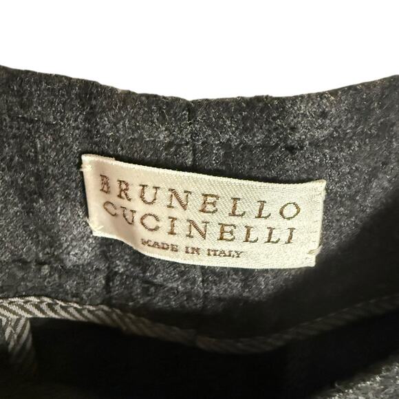 Brunello Cucinelli Gray Polka Dot Mid Rise Slim Fit Italian Virgin Wool Pants 4 - Picture 7 of 11